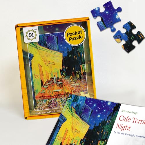 91Knots | Café Terrace at Night Wooden Jigsaw Puzzle 140 Pieces | Classical Art Puzzle for Adults & Teens | Mindfulness & Brain Training | Thoughtful Gift - Image 1