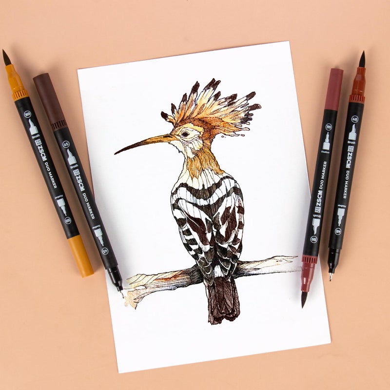 ZSCM Brown Duo Tip Marker Pens, 12 Pack Fine & Brush Markers for Adult Coloring Books No Bleeding, Earth Brown Markers for Wood Texture, Animal Fur, Vintage Effects and Antique Coloring - Image 4