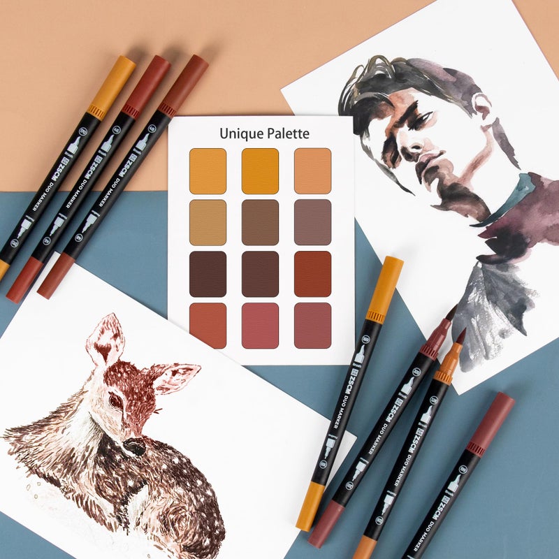 ZSCM Brown Duo Tip Marker Pens, 12 Pack Fine & Brush Markers for Adult Coloring Books No Bleeding, Earth Brown Markers for Wood Texture, Animal Fur, Vintage Effects and Antique Coloring - Image 5