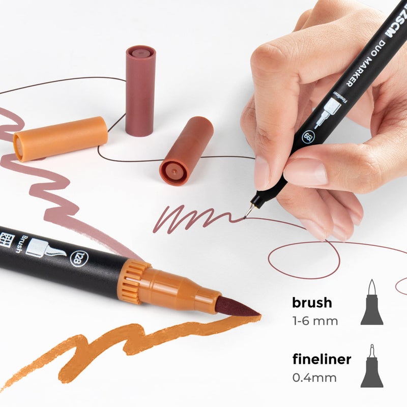 ZSCM Brown Duo Tip Marker Pens, 12 Pack Fine & Brush Markers for Adult Coloring Books No Bleeding, Earth Brown Markers for Wood Texture, Animal Fur, Vintage Effects and Antique Coloring - Image 2