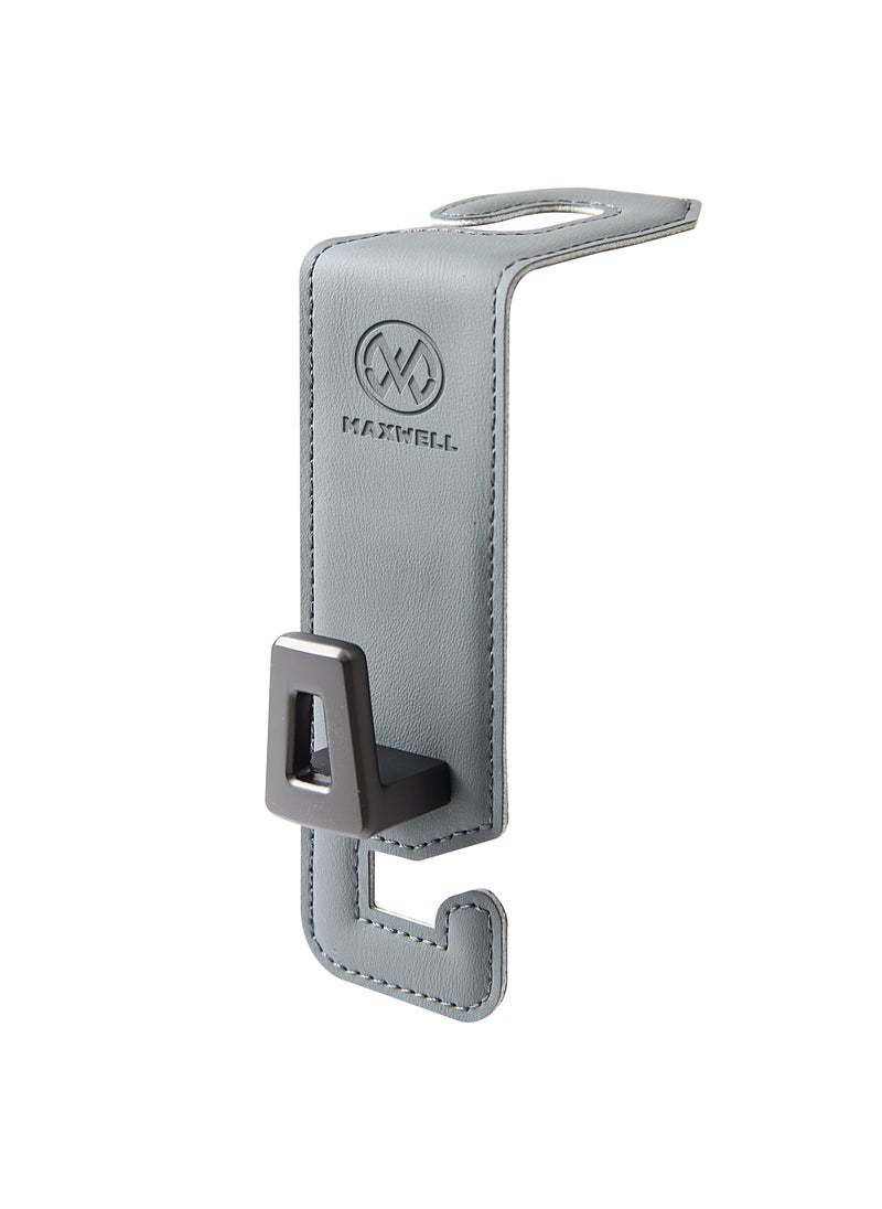 Maxwell Electronics Maxwell Car Headrest Hook Swift Hook for Back Organizer Suitable for Handbags Groceries Coat Compatible with all Automobile, Durable, Premium Leather, Easy installation, Foldable (Grey)  - Image 1