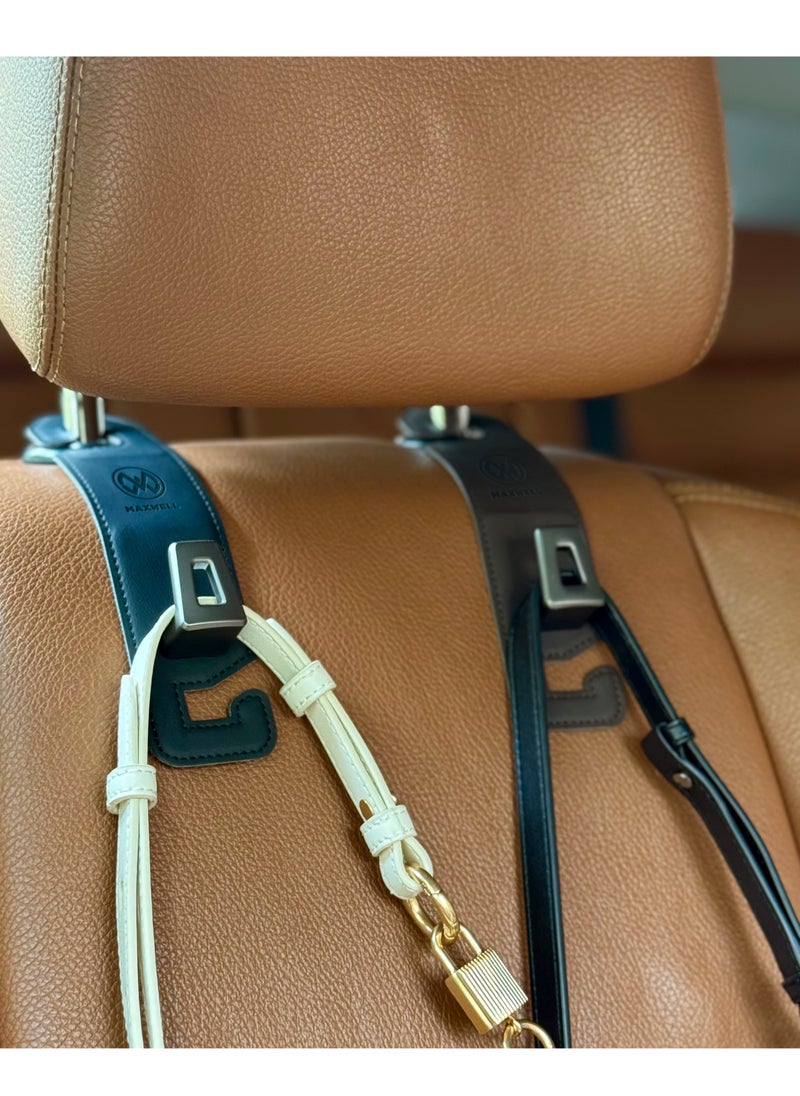 Maxwell Electronics Maxwell Car Headrest Hook Swift Hook for Back Organizer Suitable for Handbags Groceries Coat Compatible with all Automobile, Durable, Premium Leather, Easy installation, Foldable (Grey)  - Image 4