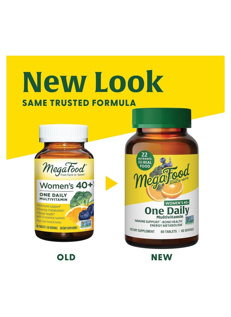MegaFood - MegaFood Women's 40+ One Daily Multivitamin for Women with Vitamin B12, Vitamin B6, Vitamin C, Vitamin D, Zinc & Iron - Plus Real Food - Immune Support - Bone Health - Non-GMO - Vegetarian - 90 Tabs - Image 1