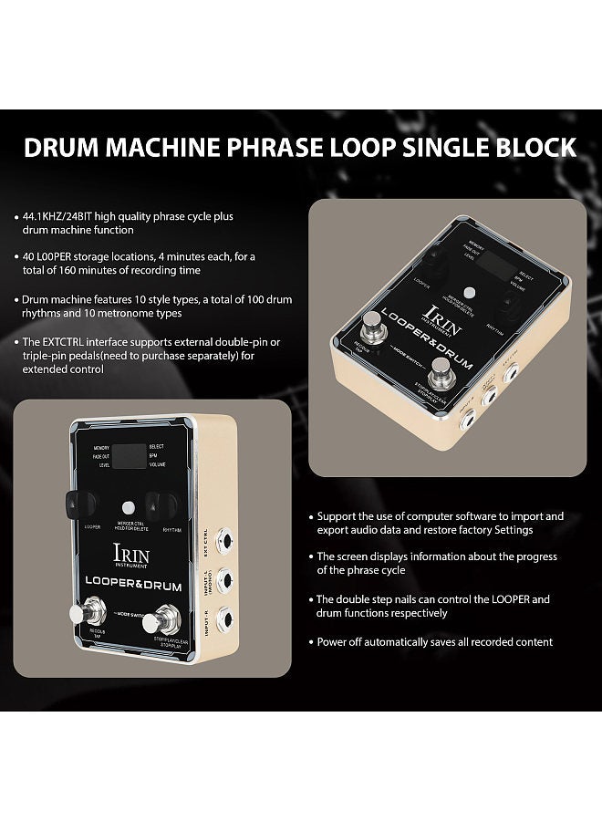 Generic IRIN Looper Pedal Drum Machine Guitar Effect Pedals 44.1kHz/24bit 160 Minutes Recording Time 100 Drum Machine Rhythms Double Stepping Nails Looper Pedal Headphone Jack  - Image 4