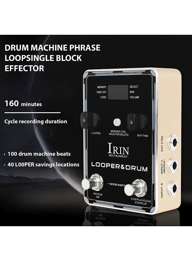 Generic IRIN Looper Pedal Drum Machine Guitar Effect Pedals 44.1kHz/24bit 160 Minutes Recording Time 100 Drum Machine Rhythms Double Stepping Nails Looper Pedal Headphone Jack  - Image 3