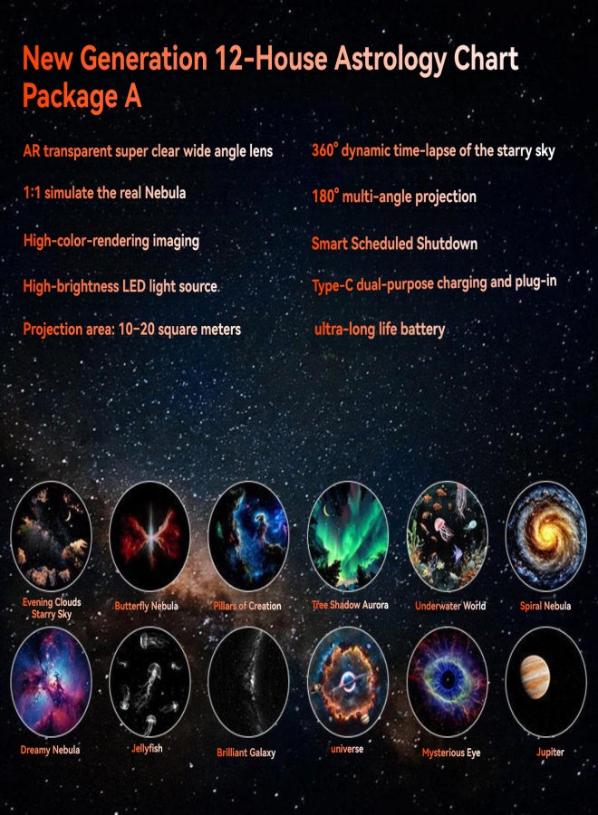 2-in-1 Projector Lamp: Bedroom Night Light, USB Starry Sky Mood Light, Portable LED Lamp – Suitable for Bedrooms, Ceilings, Cars and Interior Decor High-end 12 pieces - Image 2