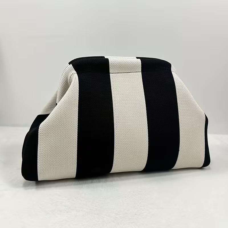 Kawn® Women’s Striped Crochet Clutch Purse | Woven Handcrafted Shoulder Handbag | Kiss-Lock Dumpling Style Evening Clutch for Daily Use & Outings - Image 2