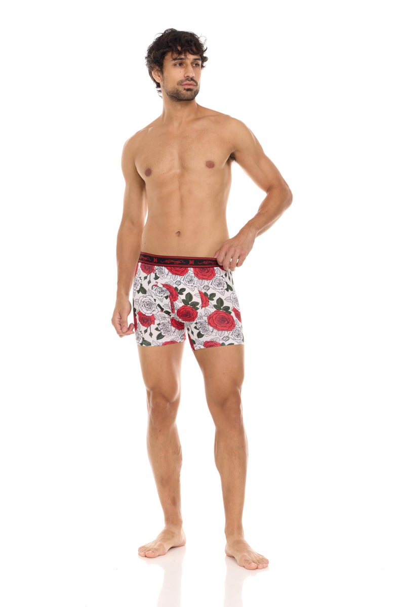 ED HARDY Mens Underwear Boxer Briefs Comfortable, Breathable, Stylish Design 4 Pack, Roses, Skull, Mermaid, Medium - Image 2
