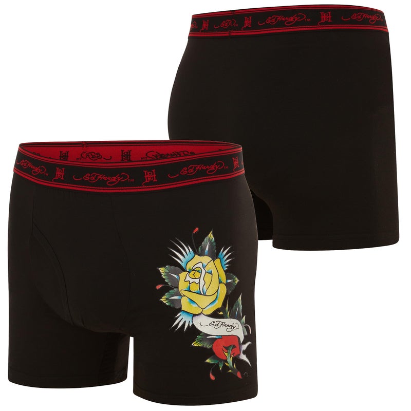 ED HARDY Mens Underwear Boxer Briefs Comfortable, Breathable, Stylish Design 4 Pack, Roses, Skull, Mermaid, Medium - Image 3