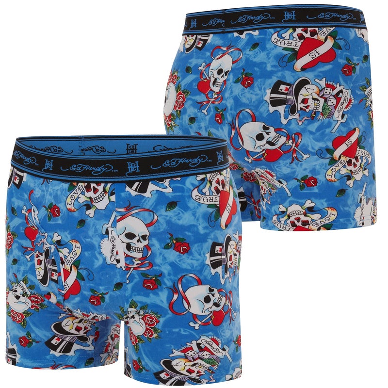 ED HARDY Mens Underwear Boxer Briefs Comfortable, Breathable, Stylish Design 4 Pack, Roses, Skull, Mermaid, Medium - Image 5