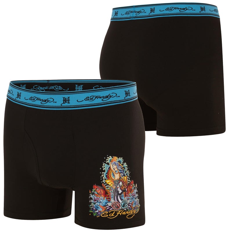 ED HARDY Mens Underwear Boxer Briefs Comfortable, Breathable, Stylish Design 4 Pack, Roses, Skull, Mermaid, Medium - Image 4