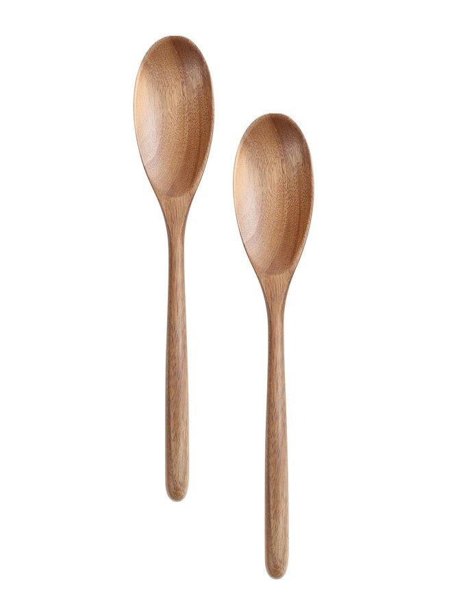 GinSent Kitchen Wooden Cooking Spoon, Solid Acacia Wood Serving Spoons for Mixing Stirring, Nonstick Kitchen Utensils Tableware Ladle Scoop for Soup Stews Salad Pasta Sauce Chili (2 Pieces) - Image 1