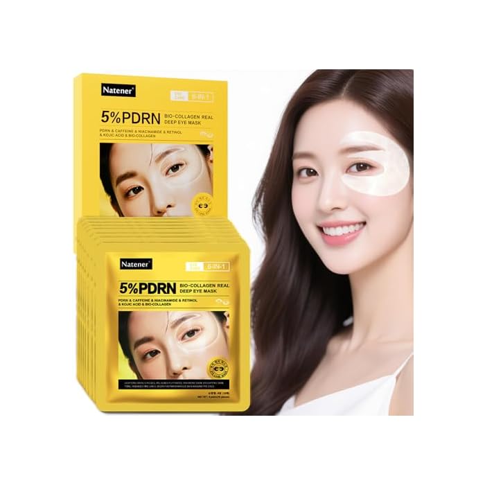 8 Pairs 5% PDRN Under Eye Patches, 6-in-1 Bio-Collagen 360° Eye Patches for puffy eyes, dark circles & Wrinkle | 2% Caffeine, Kojic acid, Retinol, Hyaluronic, Niacinamide | Korean Eye Care
