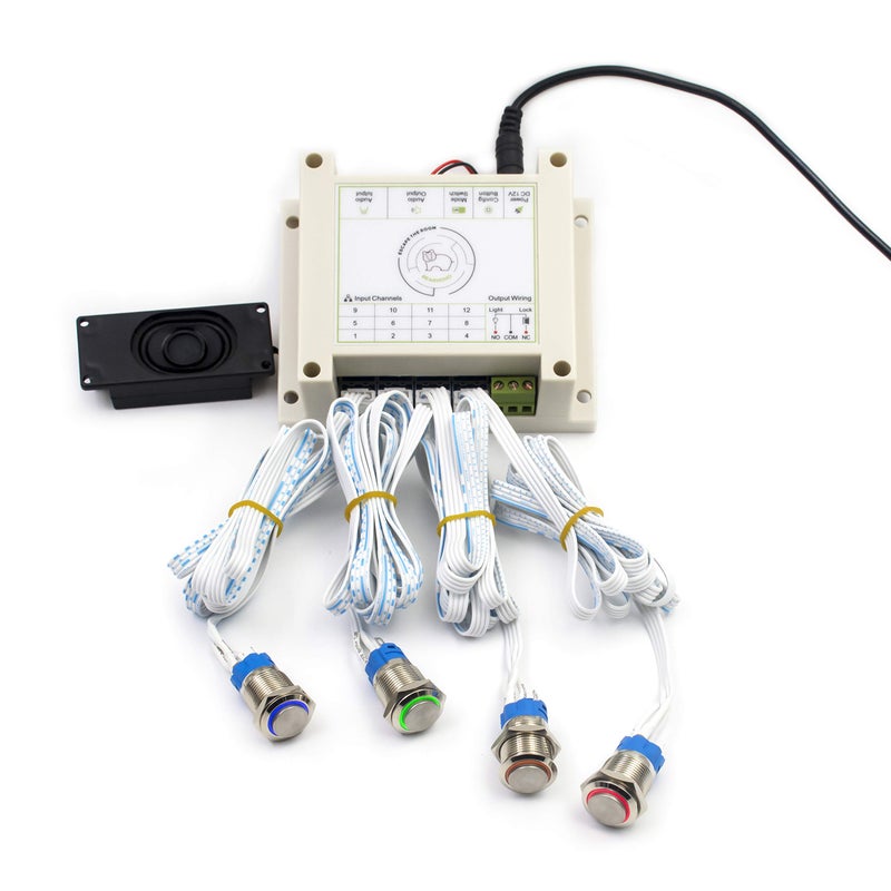 Escape the Room 4 Colors Metal Button Props Press Buttons In Order or In the Same Time To Unlock Control 12V Magnet Lock For Exit Room Game