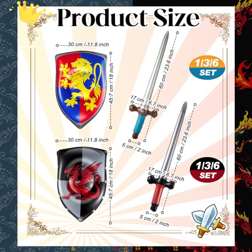 Poen 24 Pcs Inflatable Sword and Shield Knight Party Favors Set Blow up Medieval Sword Shield for Prince Party Favors Decorations Cosplay Accessories LionDragon - Image 5