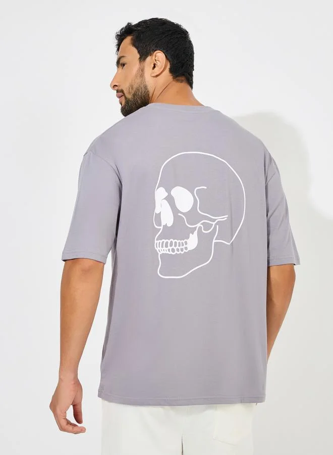 ستايلي Front and Back Skull Print Oversized T-Shirt