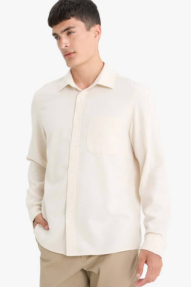 Regular Fit Polo Collar Cotton Long Sleeve Shirt