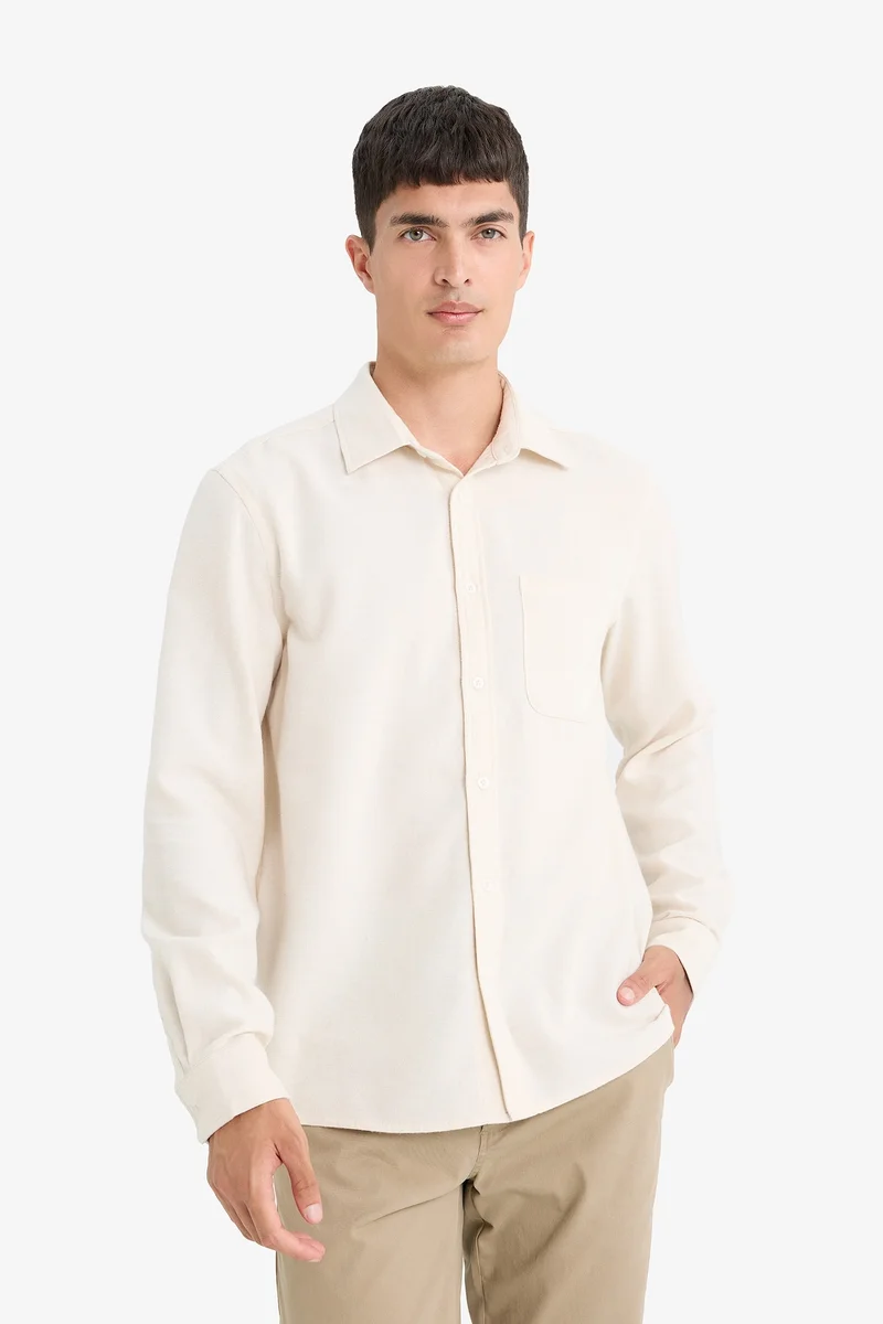 Defacto  Regular Fit Polo Collar Cotton Long Sleeve Shirt for Men | Best Price UAE