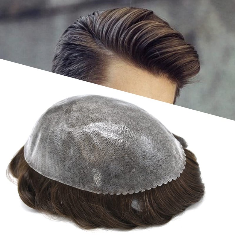 Mens Toupee Full Poly Indian Human Hair Toupee for Men Natural Mens Hair System 010mm Injection Pu Hairpiece for Men Natural Black 1B