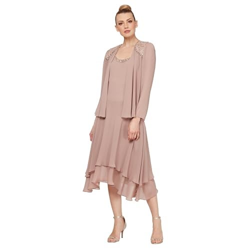 S.L. Fashions فستان الأم العروس العادي من S.L. Fashions مع ياقة مزينة وكتف، ضيف زفاف، كشمير، 8 - Image 1