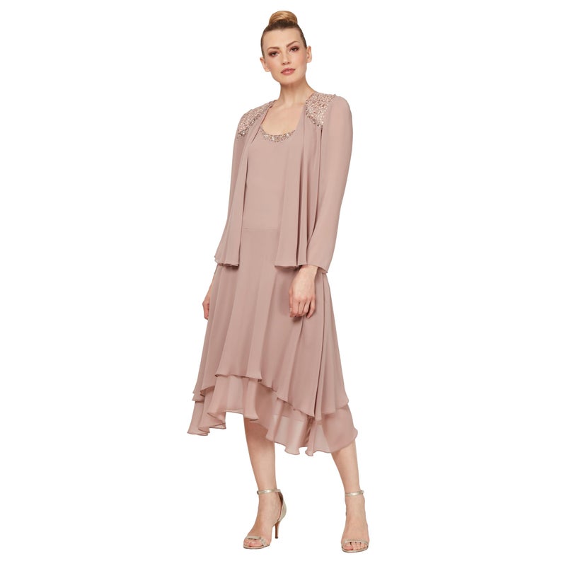 S.L. Fashions فستان الأم العروس العادي من S.L. Fashions مع ياقة مزينة وكتف، ضيف زفاف، كشمير، 8 - Image 5