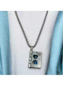 MARIO DRAFTS Forever Love Book Pendant Necklace, Stainless Steel Box Chain, Silver and Blue  - Image 1
