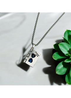 MARIO DRAFTS Forever Love Book Pendant Necklace, Stainless Steel Box Chain, Silver and Blue  - Image 3