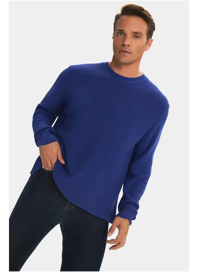 JUNE June Men Regular Fit Crew Neck Knitwear Sweater Blue