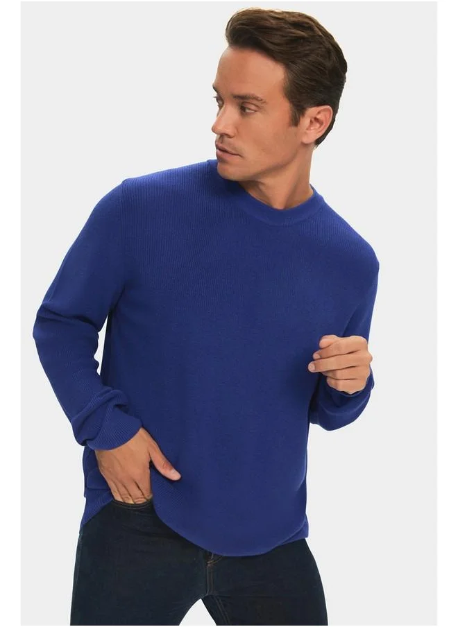 JUNE June Men Regular Fit Crew Neck Knitwear Sweater Blue