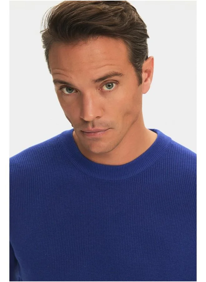 JUNE June Men Regular Fit Crew Neck Knitwear Sweater Blue