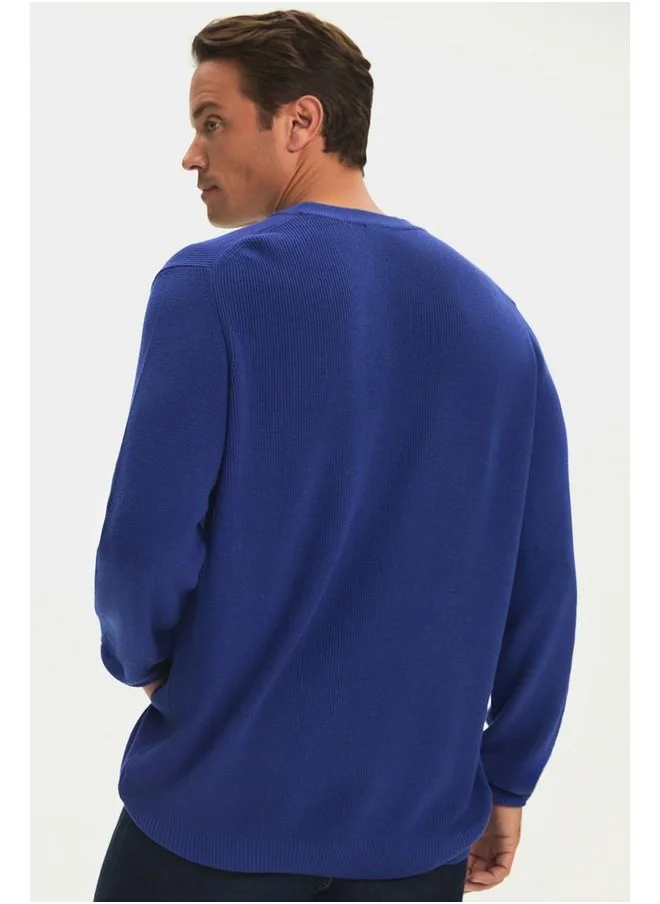 JUNE June Men Regular Fit Crew Neck Knitwear Sweater Blue