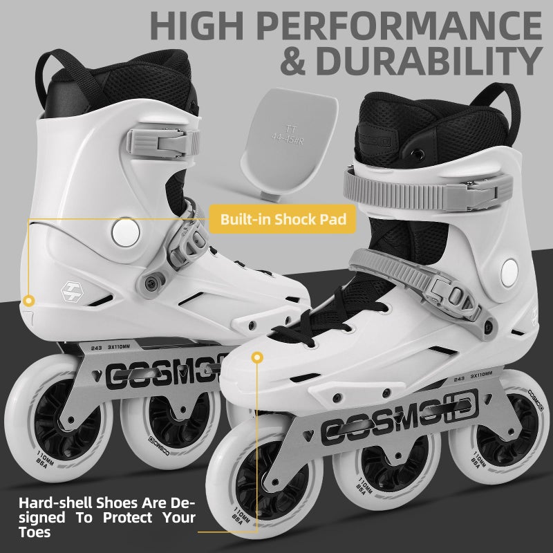 COSMOID TT3 Adult Inline Skate - COSMOID High Performance Roller Skates Blades for Women & Men, 3 Wheels 110mm Metal Frame,Indoor Outdoor and Fitness Grey, Size 5-13 (USM5-6/USL5.5-6.5) - Image 5