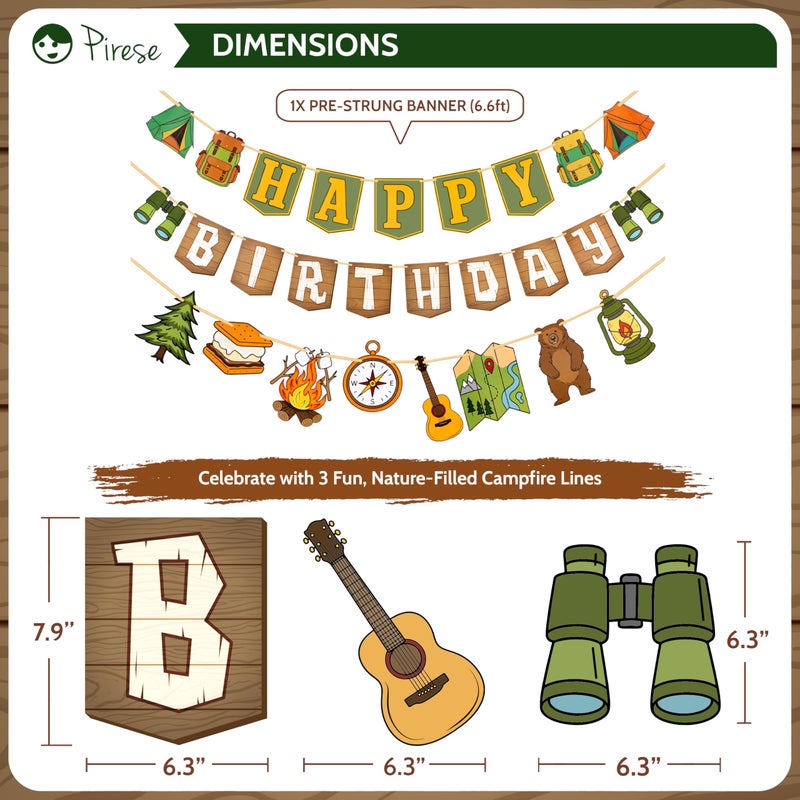 Pirese One Happy Camper Birthday Decorations, Camping Birthday Party Decorations, Campfire Camping Banner Party Kit with Balloons - Image 3