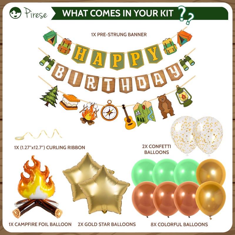 Pirese One Happy Camper Birthday Decorations, Camping Birthday Party Decorations, Campfire Camping Banner Party Kit with Balloons - Image 2