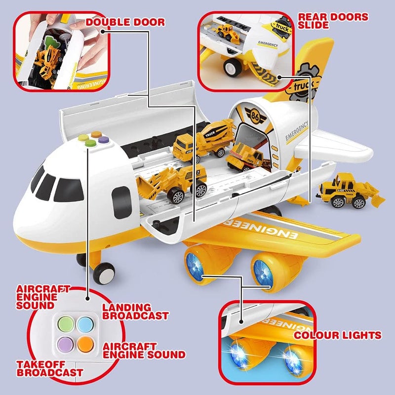Dwi Dowellin Construction Toy Airplane Set/Play Mat,Excavator,Bulldozer,Mixer,Dumper Truck,Forklift,Crane,Alloy Metal Car Toys for 3 4 5 6 Years Old Toddlers Kids Boys & Girls(Large) - Image 2