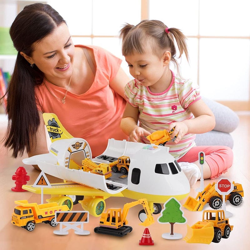 Dwi Dowellin Construction Toy Airplane Set/Play Mat,Excavator,Bulldozer,Mixer,Dumper Truck,Forklift,Crane,Alloy Metal Car Toys for 3 4 5 6 Years Old Toddlers Kids Boys & Girls(Large) - Image 5