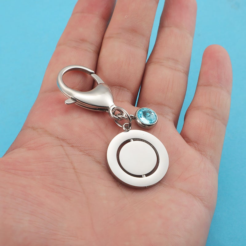 Selling Stainless Steel Rotatable Keychain Heart-Shaped Round Square Pendant Creative Versatile Birthstone Pendant - Image 4