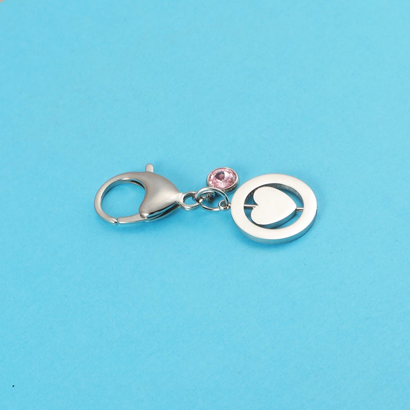 Selling Stainless Steel Rotatable Keychain Heart-Shaped Round Square Pendant Creative Versatile Birthstone Pendant - Image 1