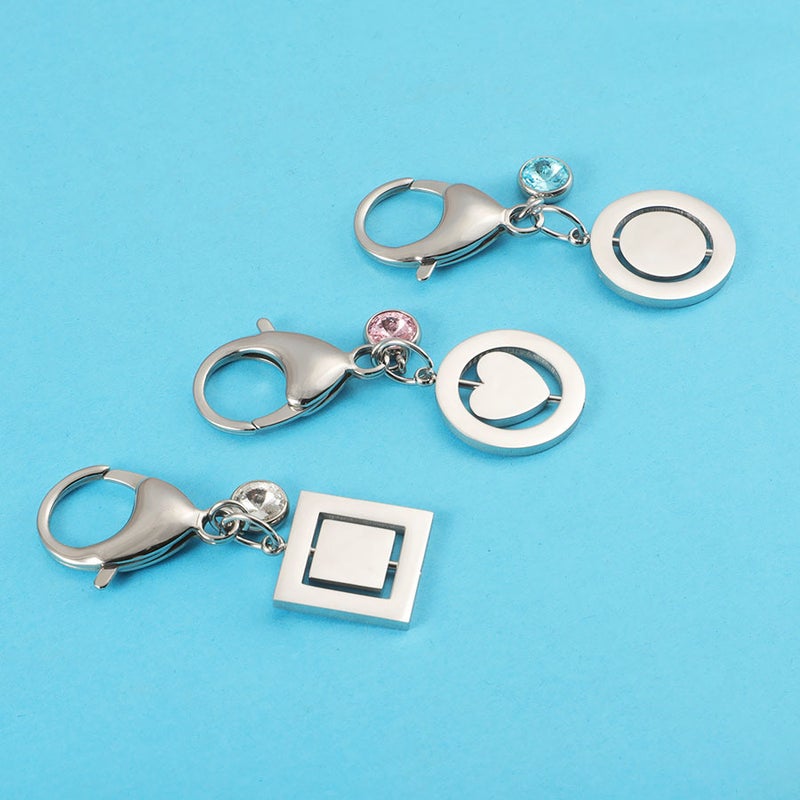 Selling Stainless Steel Rotatable Keychain Heart-Shaped Round Square Pendant Creative Versatile Birthstone Pendant - Image 3