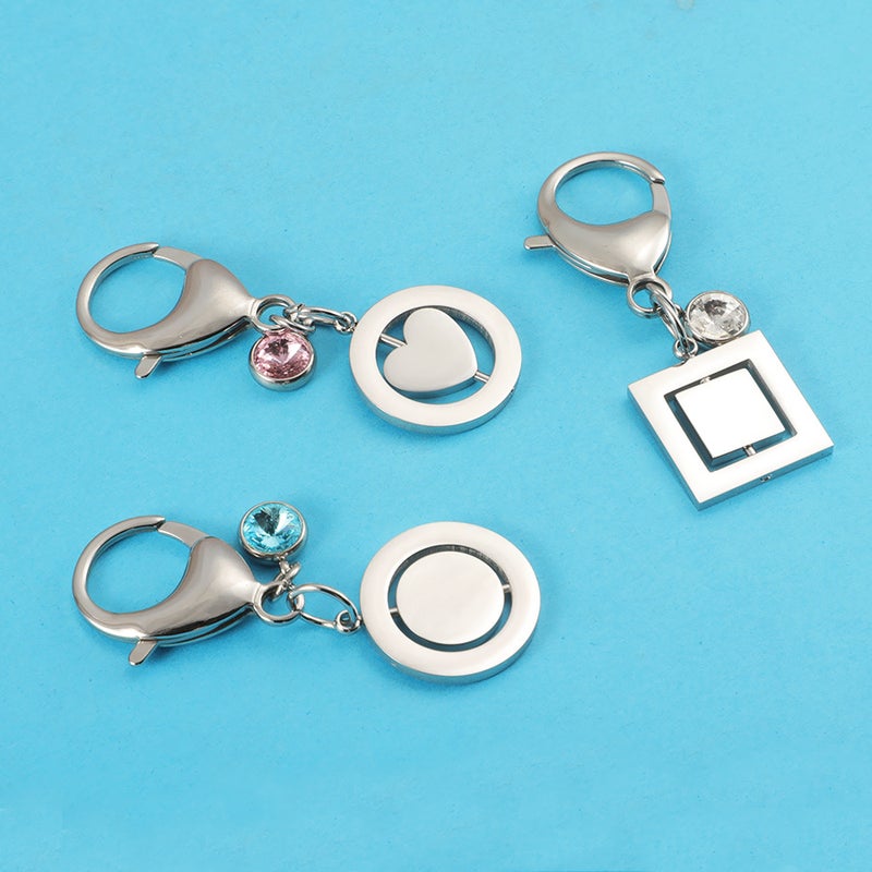 Selling Stainless Steel Rotatable Keychain Heart-Shaped Round Square Pendant Creative Versatile Birthstone Pendant - Image 2