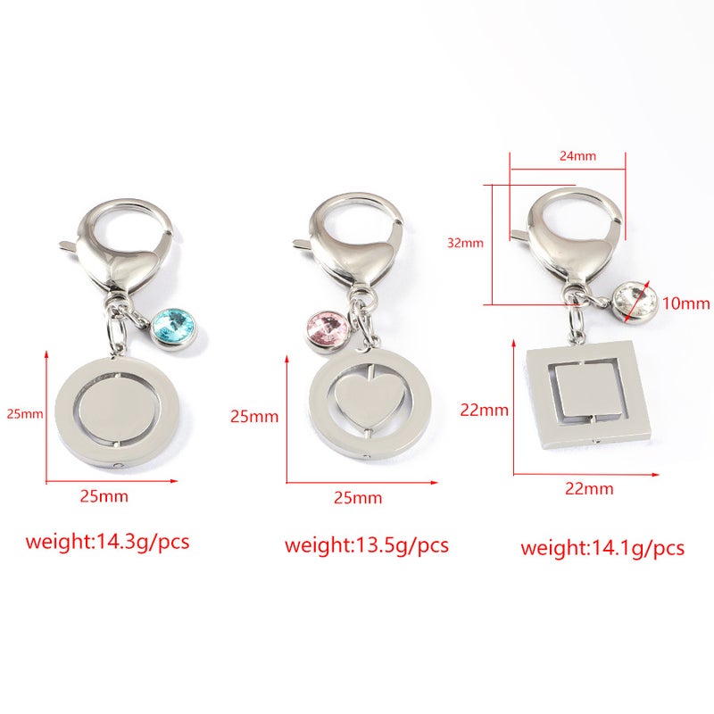 Selling Stainless Steel Rotatable Keychain Heart-Shaped Round Square Pendant Creative Versatile Birthstone Pendant - Image 5