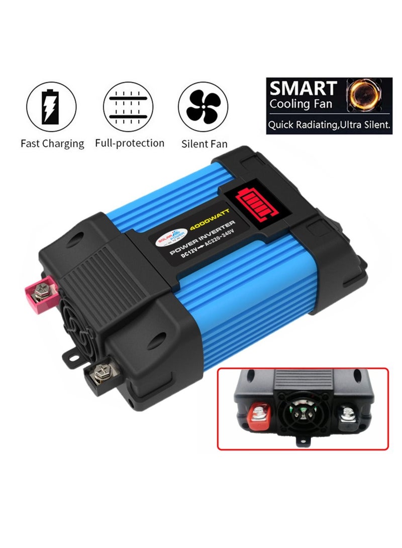 Generic 4000W Car Power Inverter with LED Voltage Capacity Display, Transformer Converter 12V To 220V  Dual USB Inverter For Car Appliances Blue  - Image 4