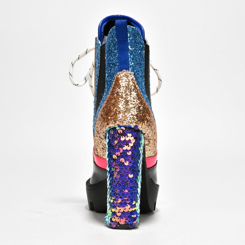 Cape Robbin Nell Gold Glitter Platform Chelsea Ankle Boots with Chunky Block Heels for Women Featuring a Sequined Tongue and Heel - Mermaid Size 8 - Image 5