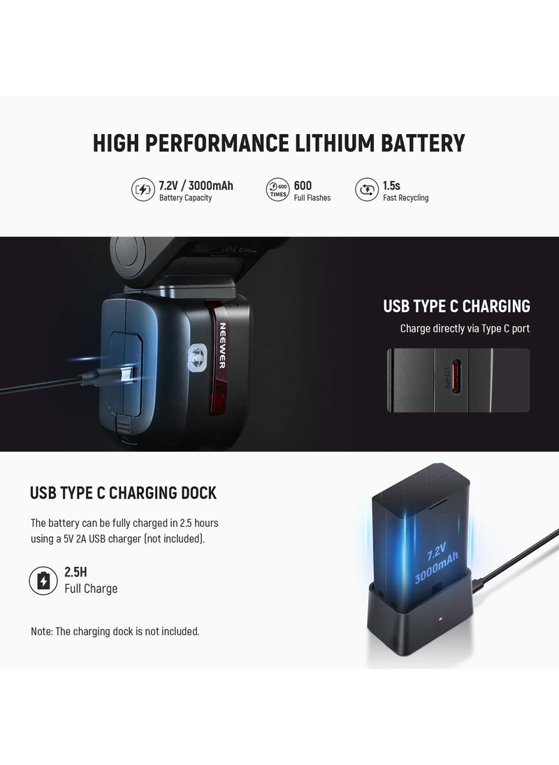 Neewer TTL High-Speed Hot Shoe Camera Flash for Sony – 76Ws On-Camera Speedlite with 2.4G Wireless, 1/8000s HSS, 330° Rotation, LED Modeling Light & Rechargeable Lithium Battery  - Image 5