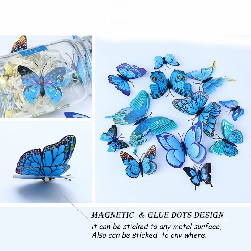 OPSEAM Butterfly Wall Decor 24/48 PCS  3D Butterflies Stickers for Party Decorations with Magnets(Blue  48) - Image 2
