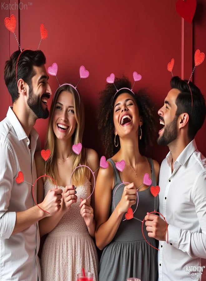 كاتشون، عصابات رأس على شكل قلوب وردية وحمراء - عبوة من 12 قطعة | عصابات رأس لعيد الحب للنساء لتزيين عيد الحب وحفلات الزفاف | عصابة رأس على شكل قلب، عصابة رأس للهالوين | زينة حفلات عيد الحب - Image 3
