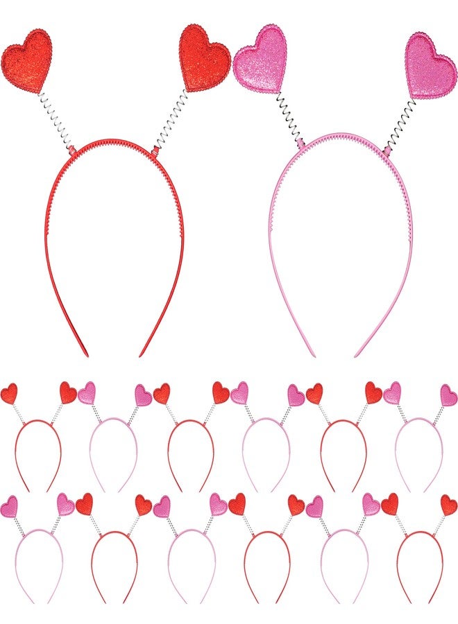 كاتشون، عصابات رأس على شكل قلوب وردية وحمراء - عبوة من 12 قطعة | عصابات رأس لعيد الحب للنساء لتزيين عيد الحب وحفلات الزفاف | عصابة رأس على شكل قلب، عصابة رأس للهالوين | زينة حفلات عيد الحب - Image 1