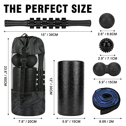 BORNEW Foam Roller Set - High Density Back Roller, Muscle Roller Stick,2 Foot Fasciitis Ball, Stretching Strap, Massager Ball for Whole Body Physical Therapy & Exercise, Yoga, Back Pain, Leg, Deep Tissue - Image 2