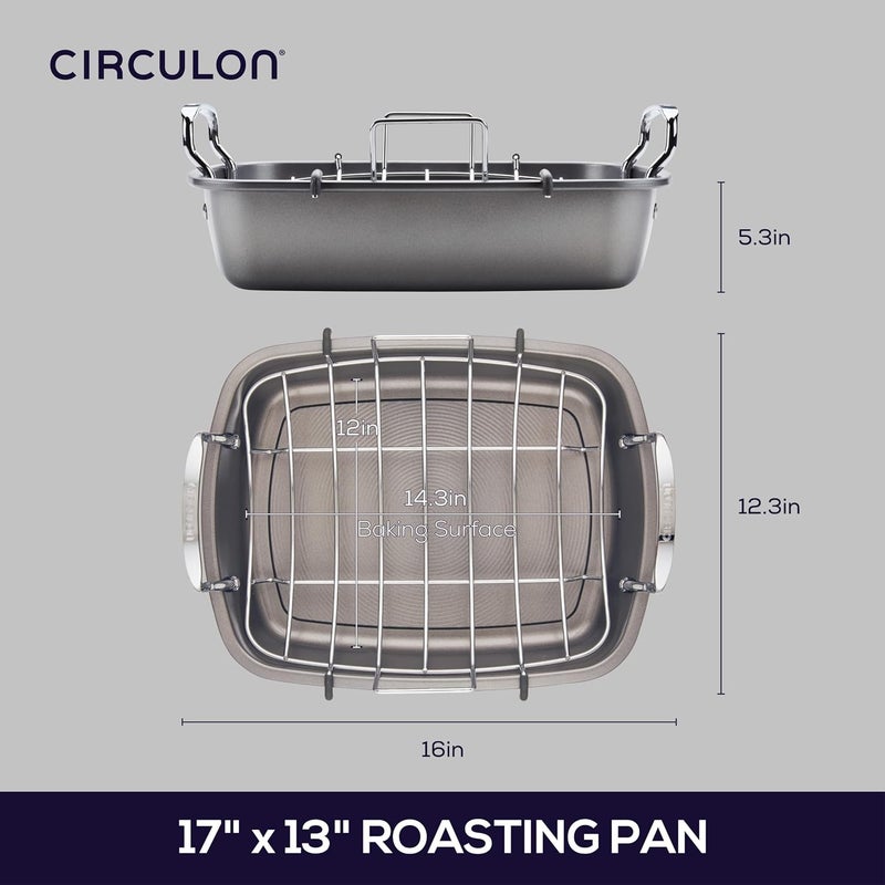 Circulon Nonstick Roasting Pan / Roaster with Rack - 17 Inch x 13 Inch, Gray - Image 5