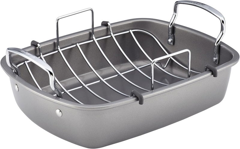 Circulon Nonstick Roasting Pan / Roaster with Rack - 17 Inch x 13 Inch, Gray - Image 1
